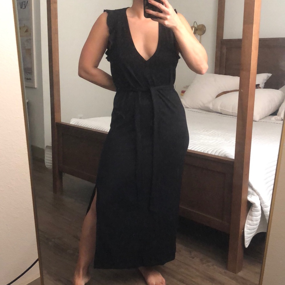 PAIGE black v neck maxi dress with slit
